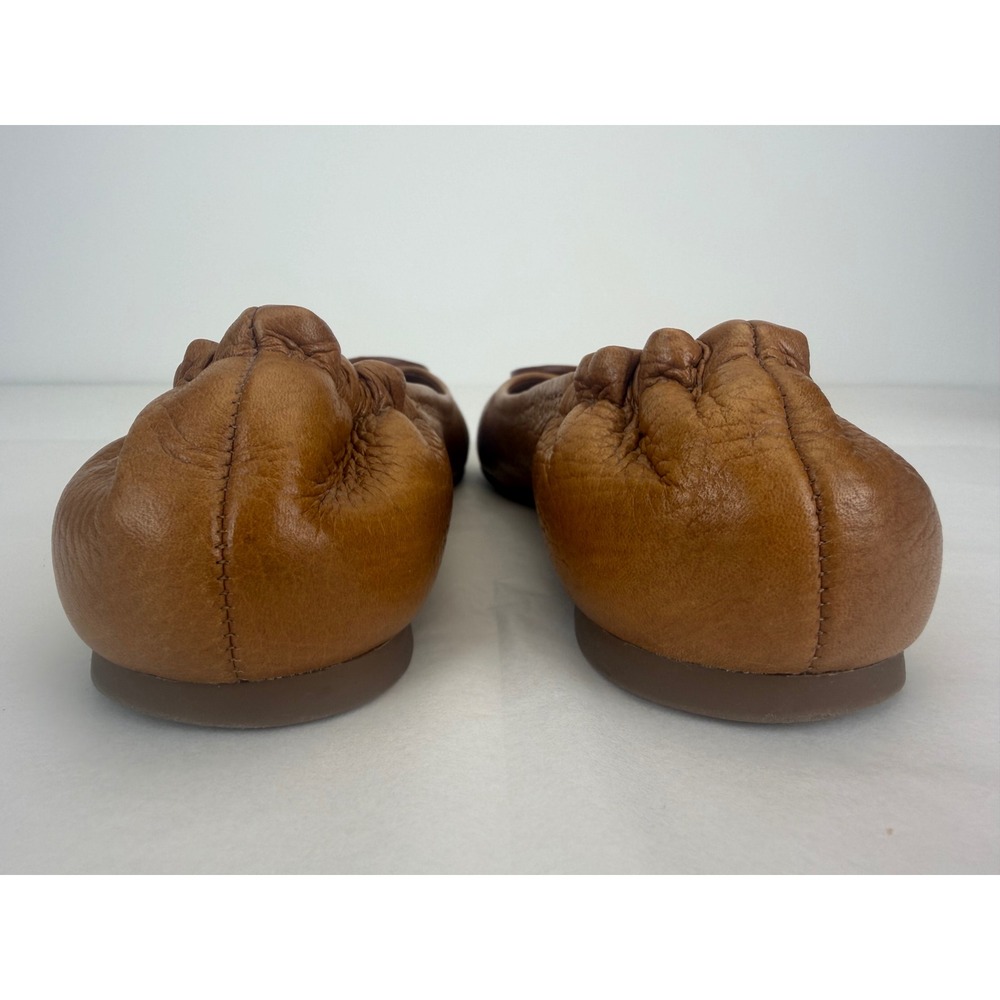 Tory Burch Reva Ballet Flats Women 7M Tan Pebbled Leather Logo Medallion Classic - Picture 5 of 7